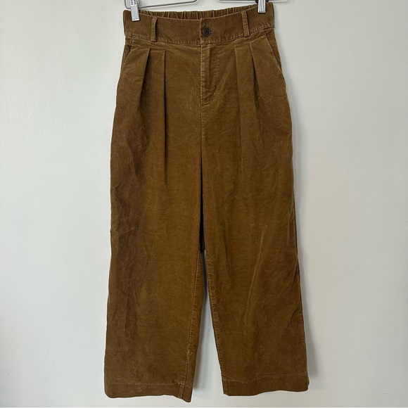 Muji Pants - MUJI Corduroy Wide Leg Pants High Rise Pleated Brown XS Elastic Waist
